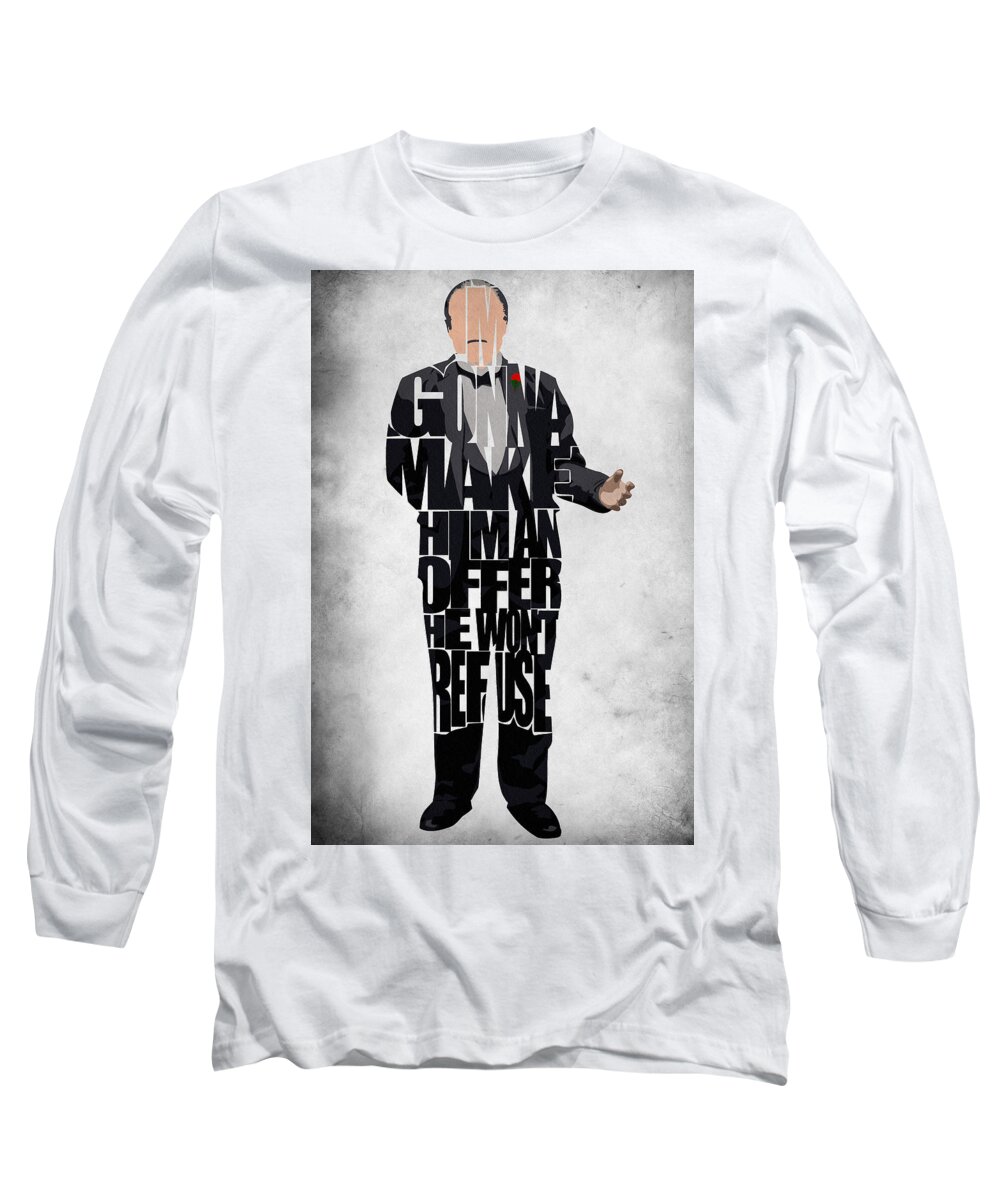 The Godfather Marlon Brando Long Sleeve T-Shirt featuring the painting The Godfather Inspired Don Vito Corleone Typography Artwork by Inspirowl Design