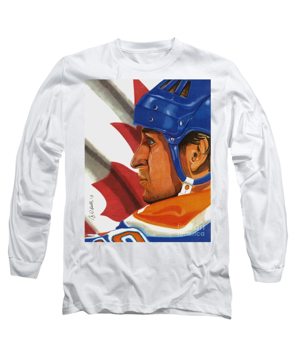 Wayne Long Sleeve T-Shirt featuring the drawing The Great One by Cory Still
