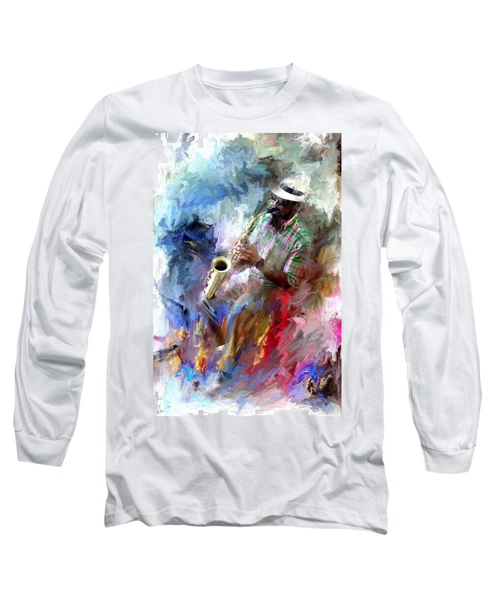 Evie Long Sleeve T-Shirt featuring the photograph The Jazz Player by Evie Carrier