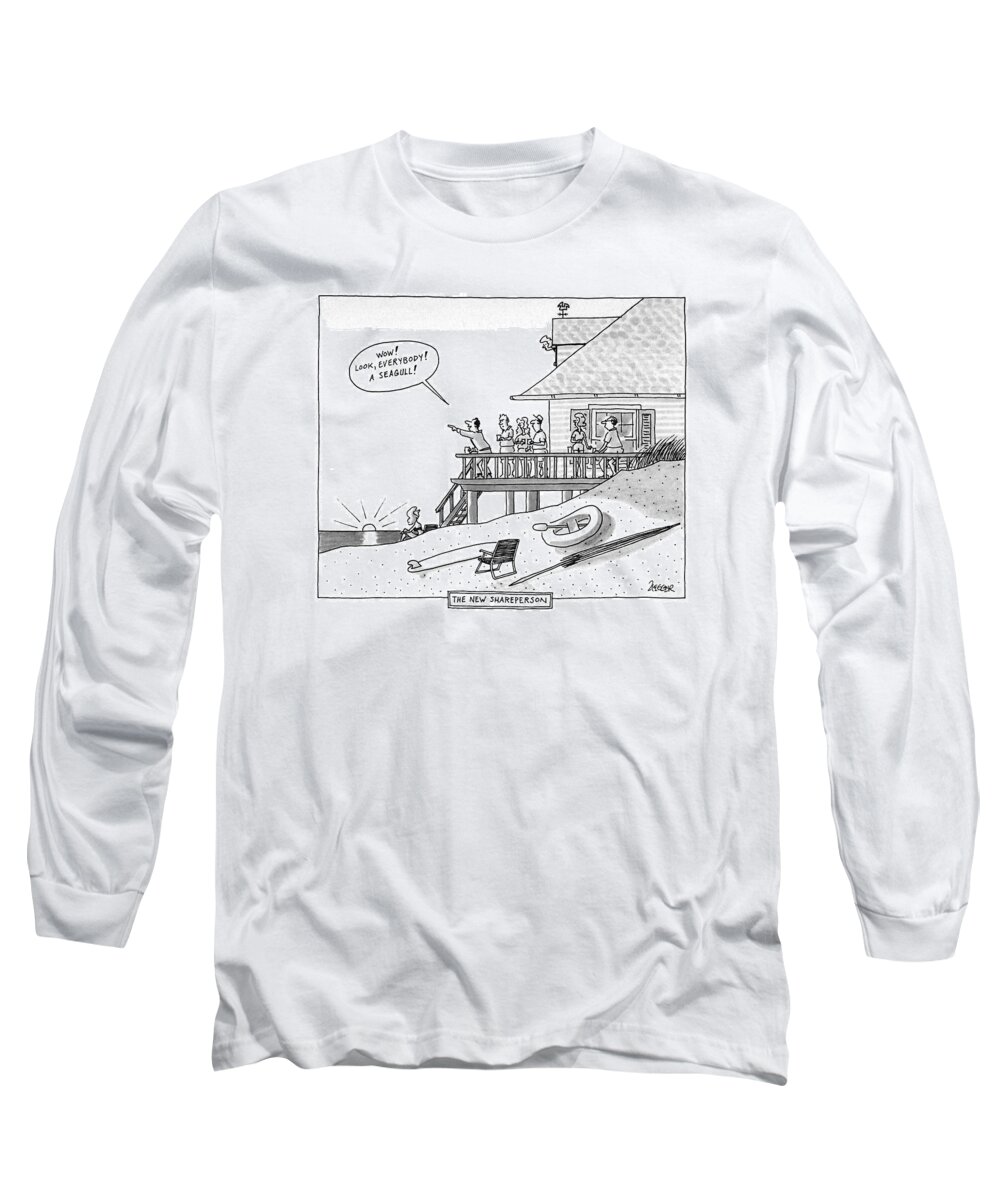 Summer Long Sleeve T-Shirt featuring the drawing The New Shareperson by Jack Ziegler