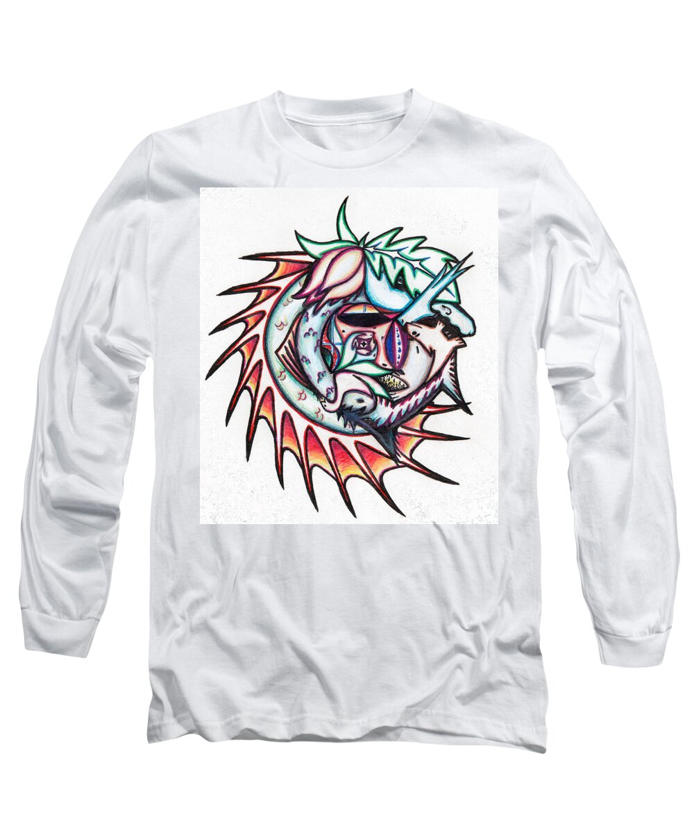 Seahorse Long Sleeve T-Shirt featuring the painting The Seahorse Mosaic by Shawn Dall