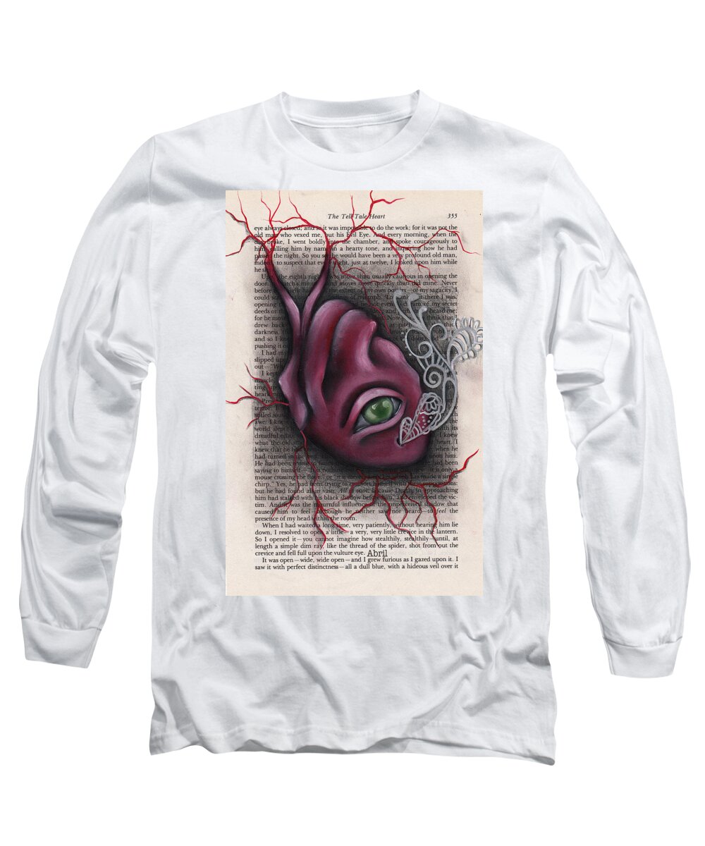 Edgar Allan Poe Long Sleeve T-Shirt featuring the painting The Tell Tale Heart by Abril Andrade