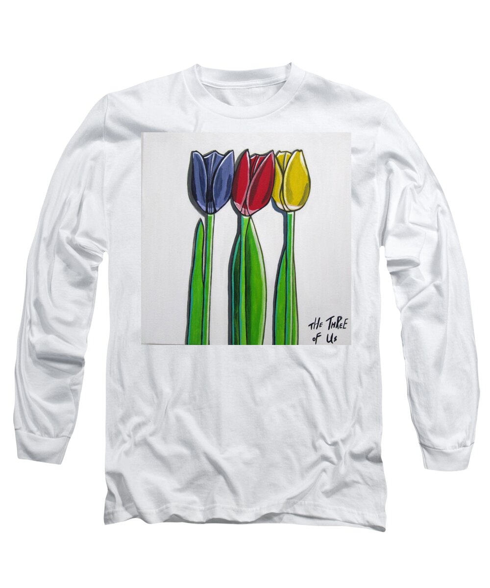 Flower Paintings Long Sleeve T-Shirt featuring the painting The Three of Us by Sandra Marie Adams