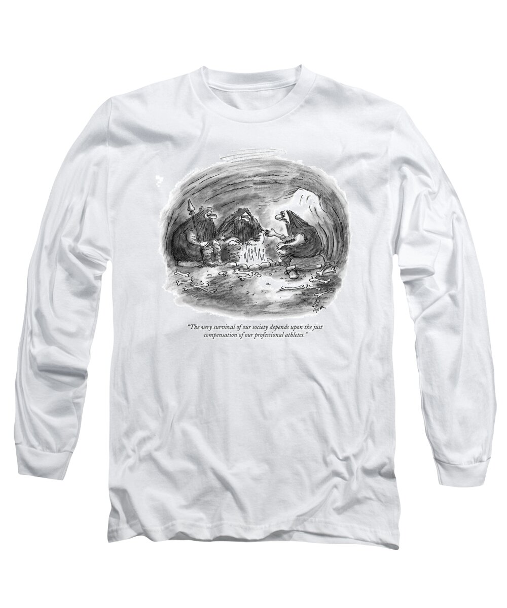 Cavemen - General Long Sleeve T-Shirt featuring the drawing The Very Survival Of Our Society Depends by Frank Cotham