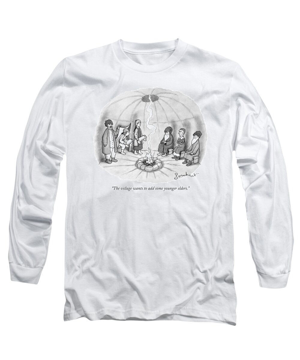 Millennial Long Sleeve T-Shirt featuring the drawing The Village Wants To Add Some Younger Elders by David Borchart