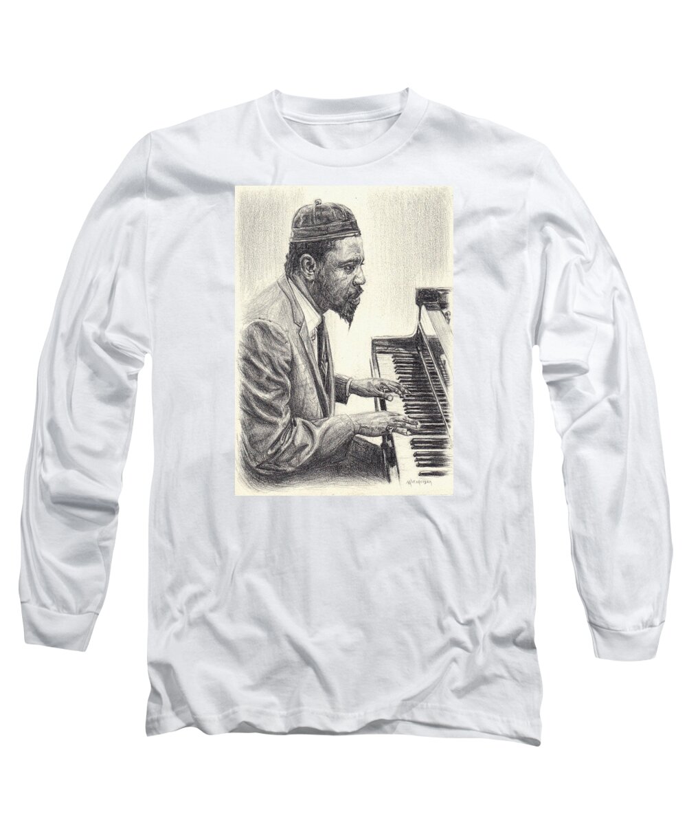 Thelonious Long Sleeve T-Shirt featuring the drawing Thelonious Monk II by Michael Morgan