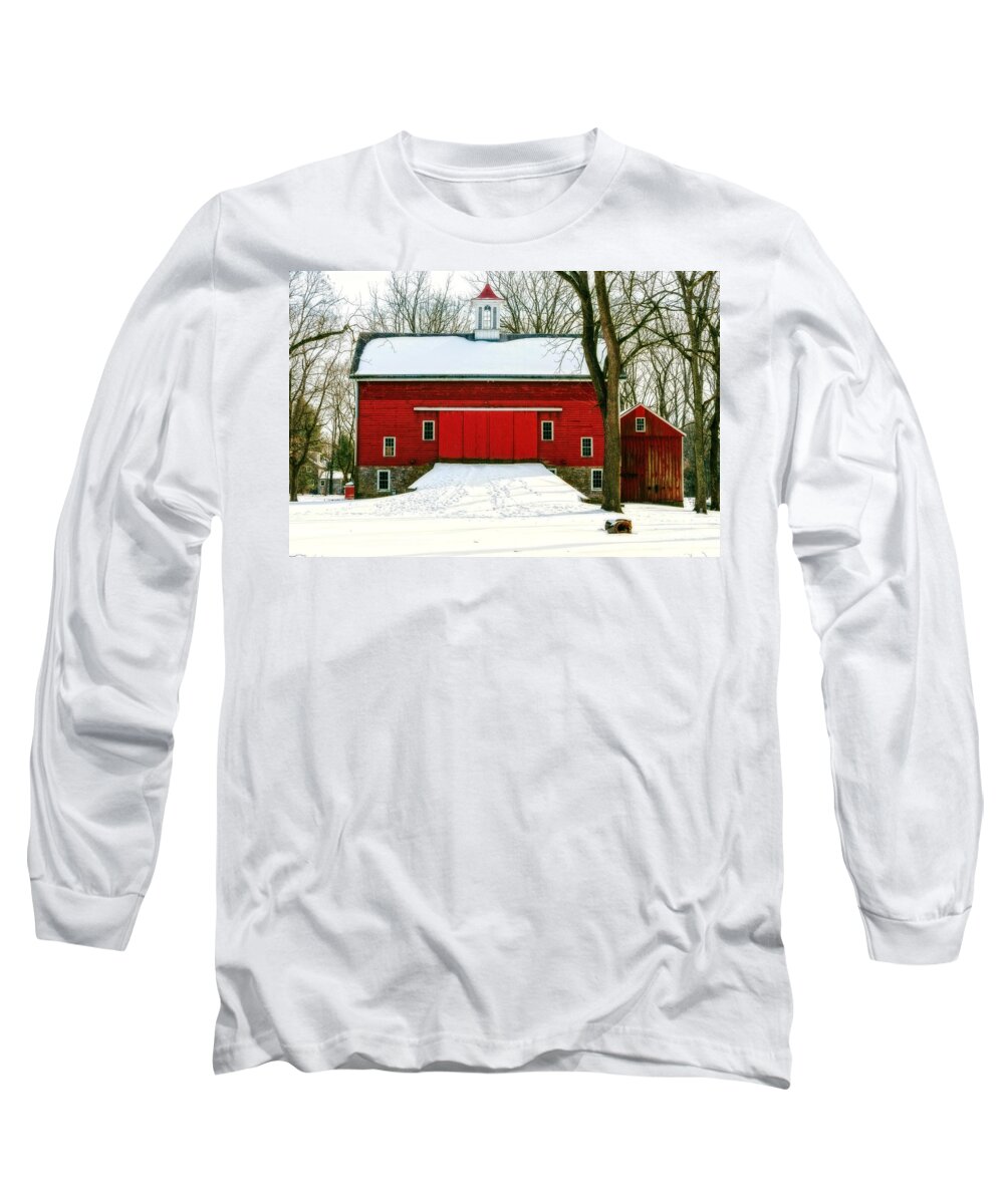 Barn Long Sleeve T-Shirt featuring the photograph Tinicum Barn in Winter II by Debra Fedchin