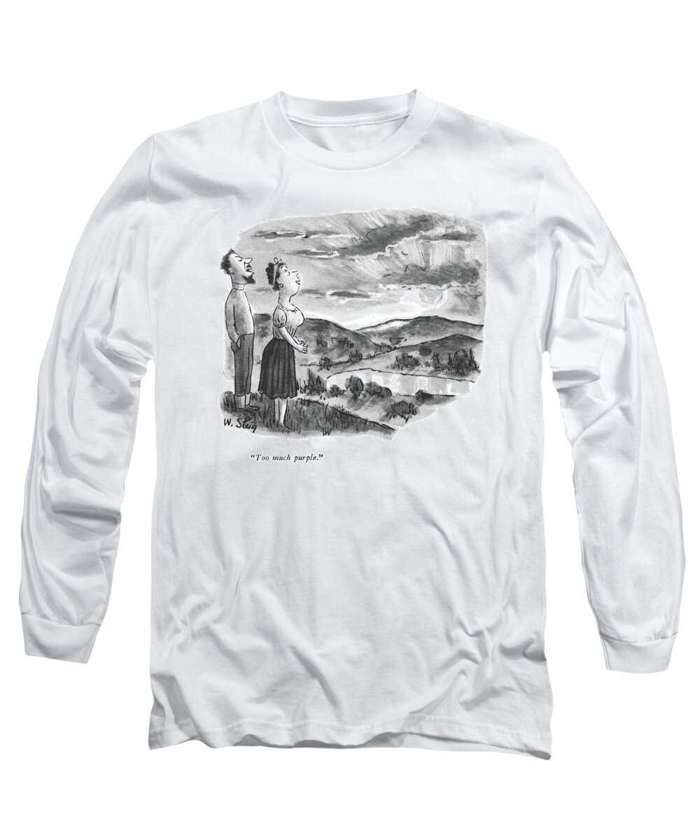 
 (an Artist And A Girl Are Looking At The Sunset. He Speaks.) Nature Long Sleeve T-Shirt featuring the drawing Too Much Purple by William Steig