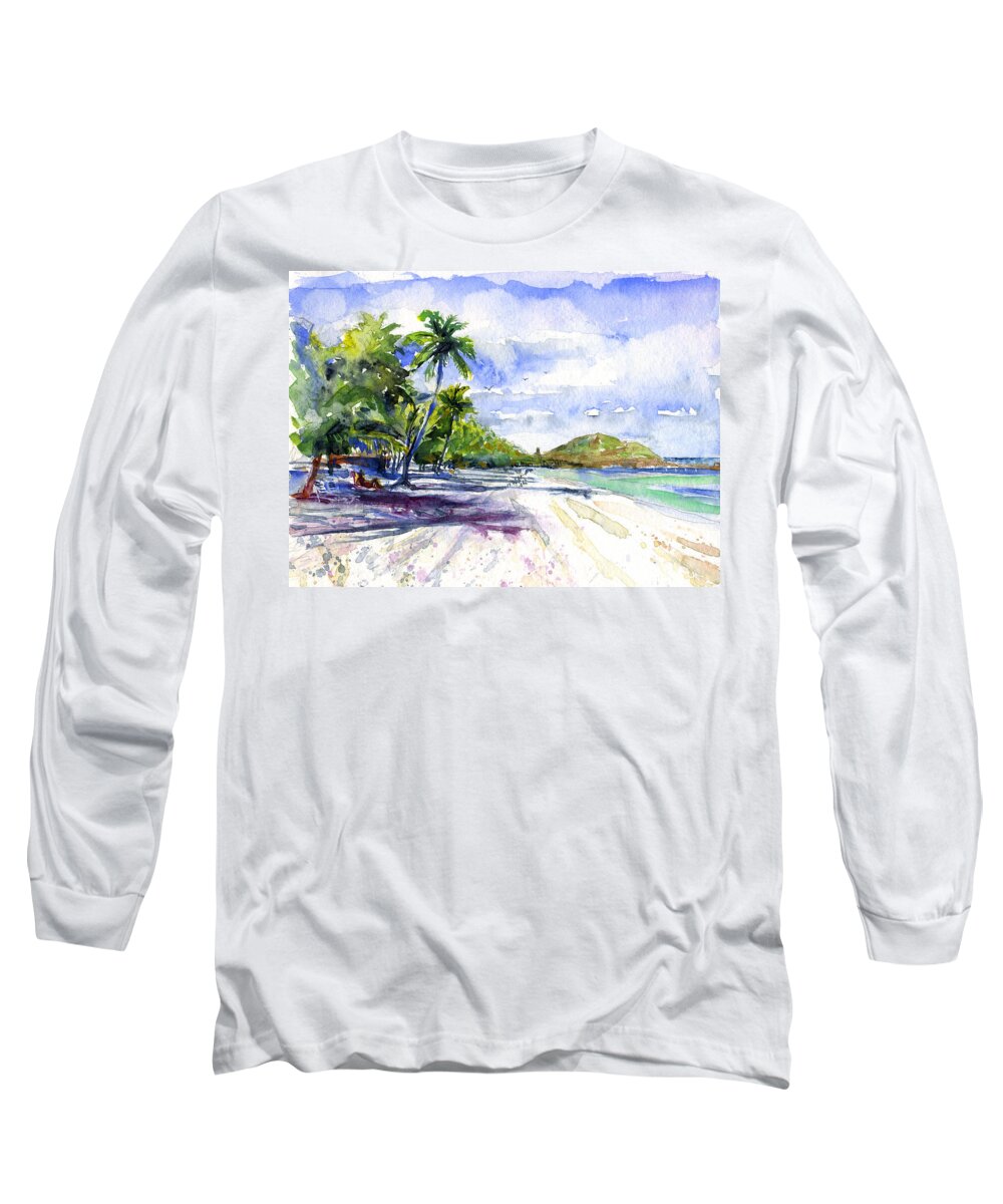 Tortola Long Sleeve T-Shirt featuring the painting Tortola British Virgin Islands by John D Benson