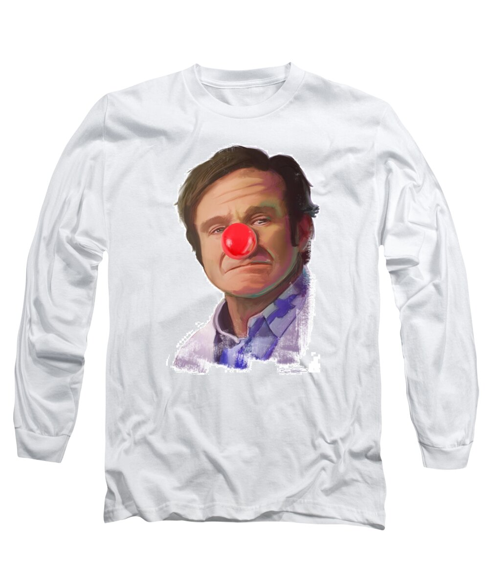 Robin Williams Long Sleeve T-Shirt featuring the painting Tribute to Robin Williams by Brett Hardin