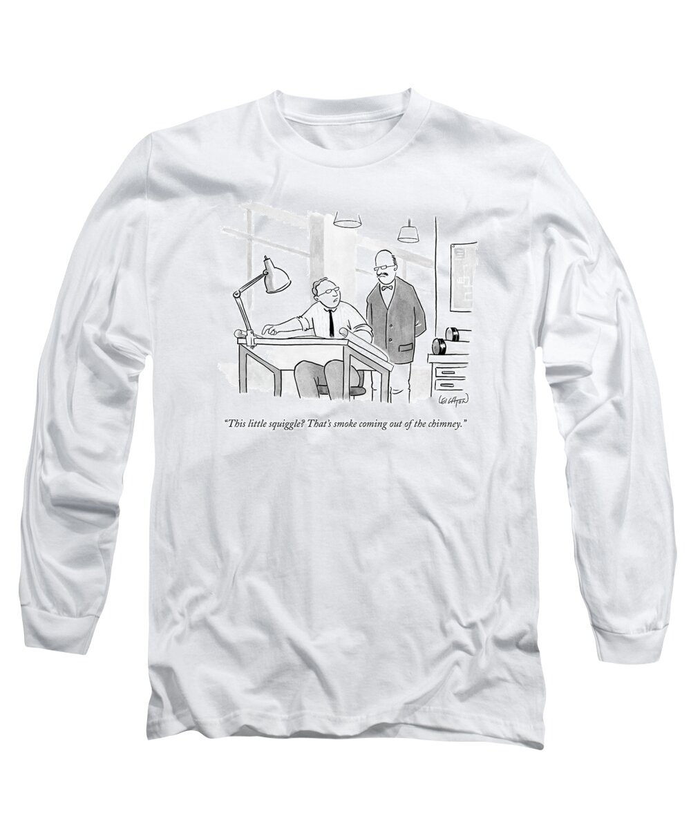 Architecture Long Sleeve T-Shirt featuring the drawing Two Architects Look Over The Plans For A Building by Robert Leighton