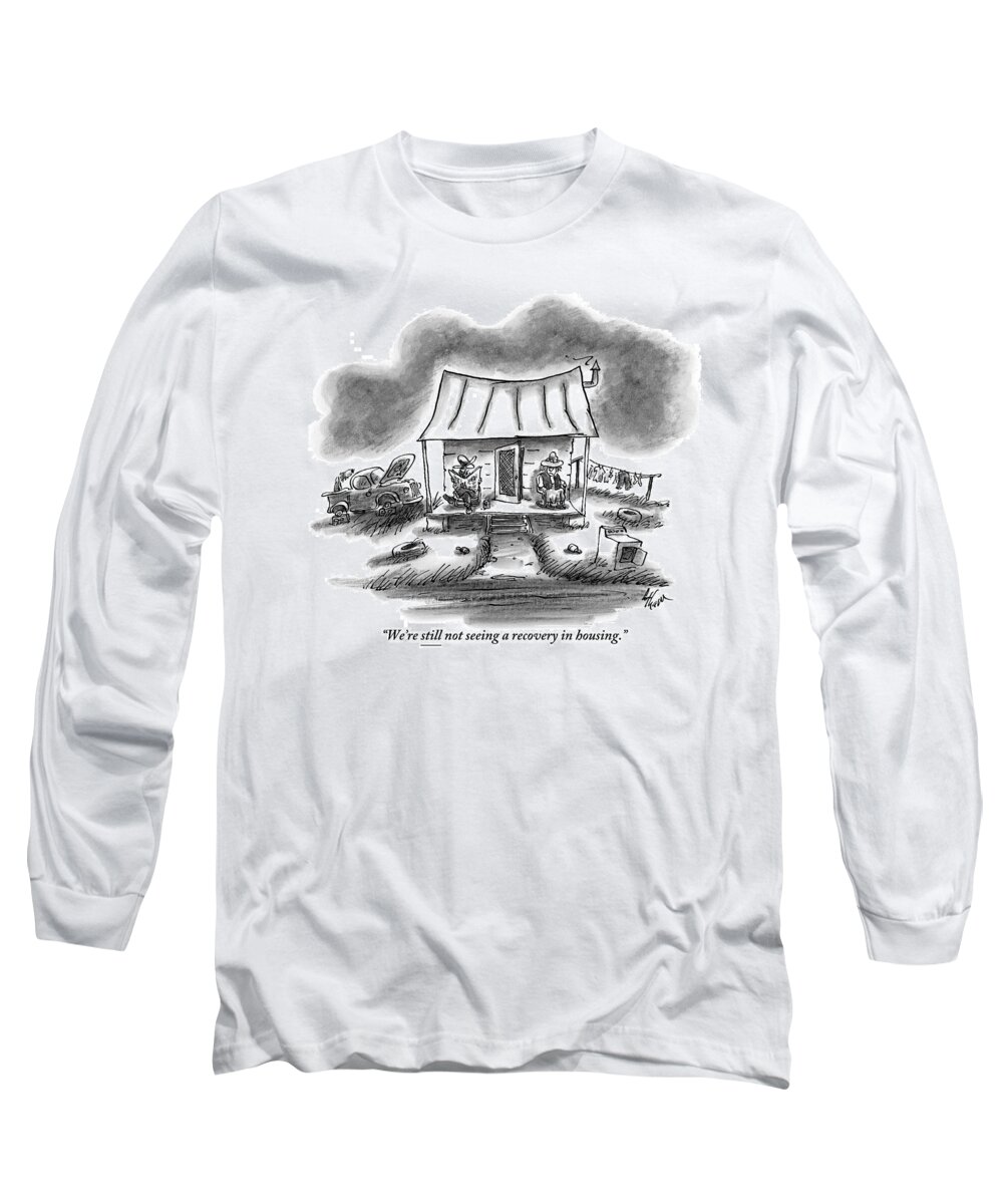 Farmers Long Sleeve T-Shirt featuring the drawing Two Country Folk Are Seen Sitting On Their Porch by Frank Cotham