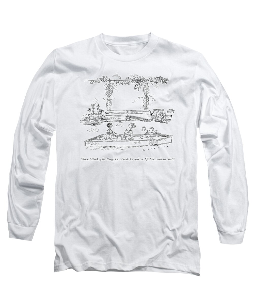 Childhood Long Sleeve T-Shirt featuring the drawing Two Kids In A Sandbox by Barbara Smaller