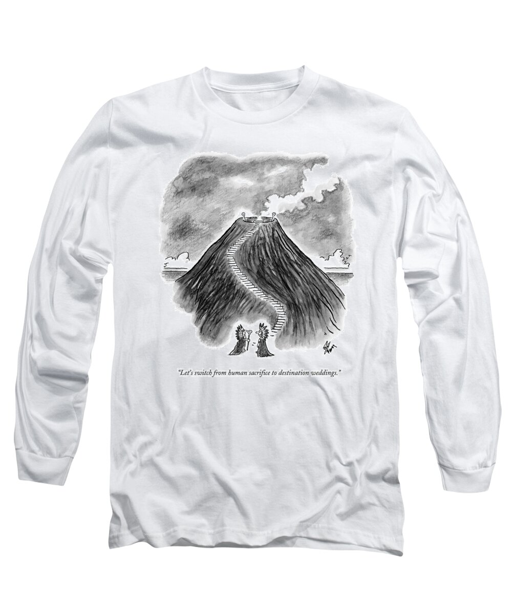 Volcano Long Sleeve T-Shirt featuring the drawing Two Men In Headdresses And Capes Stand by Frank Cotham