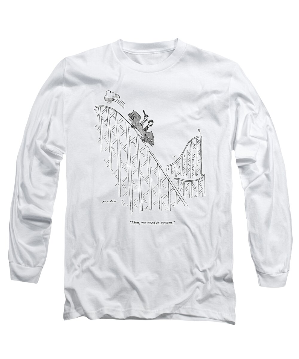 Roller Coaster Long Sleeve T-Shirt featuring the drawing Two People Ride A Roller Coaster by Michael Maslin