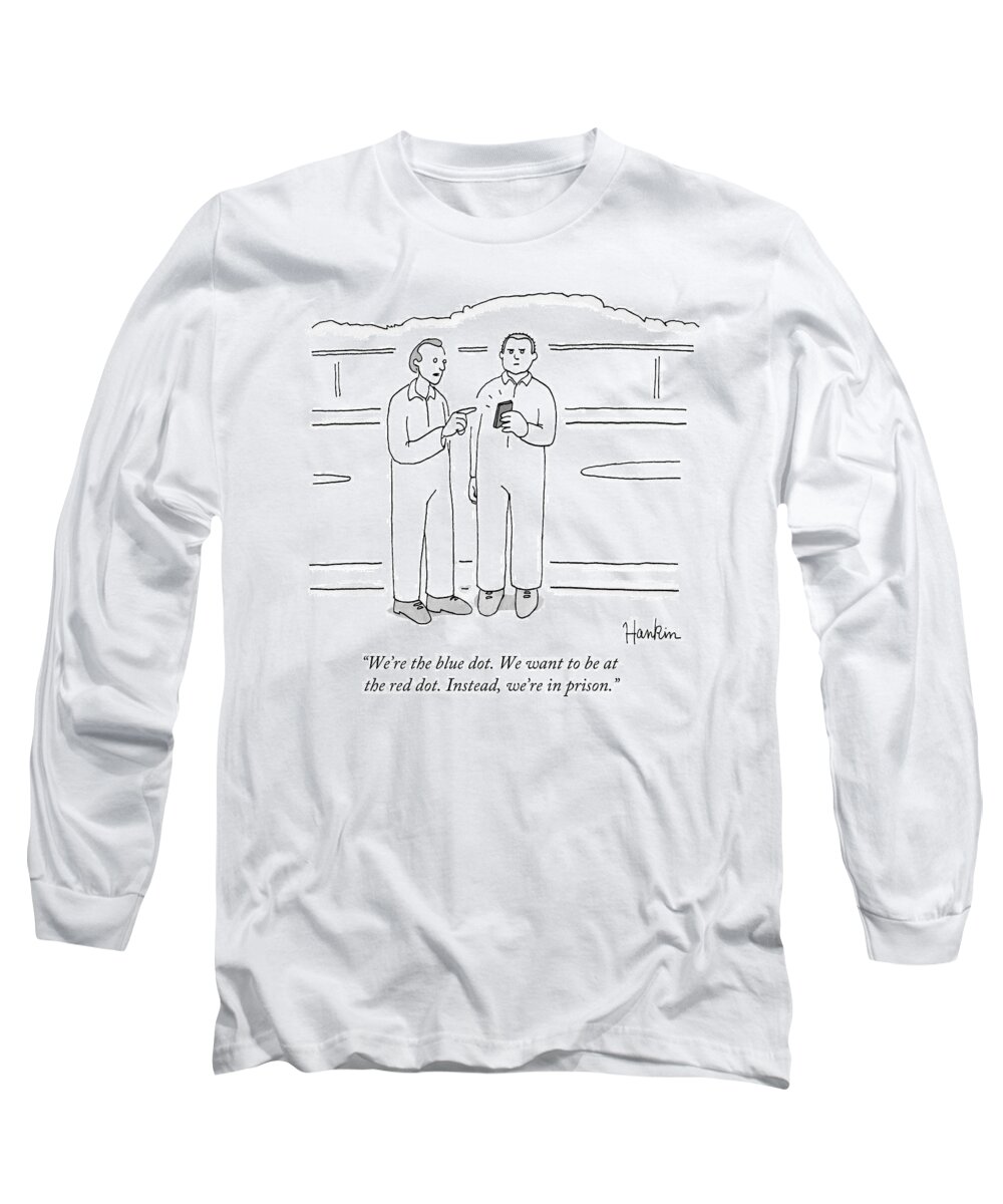 Smartphone Long Sleeve T-Shirt featuring the drawing Two Prison Inmates Look At A Smartphone Together by Charlie Hankin