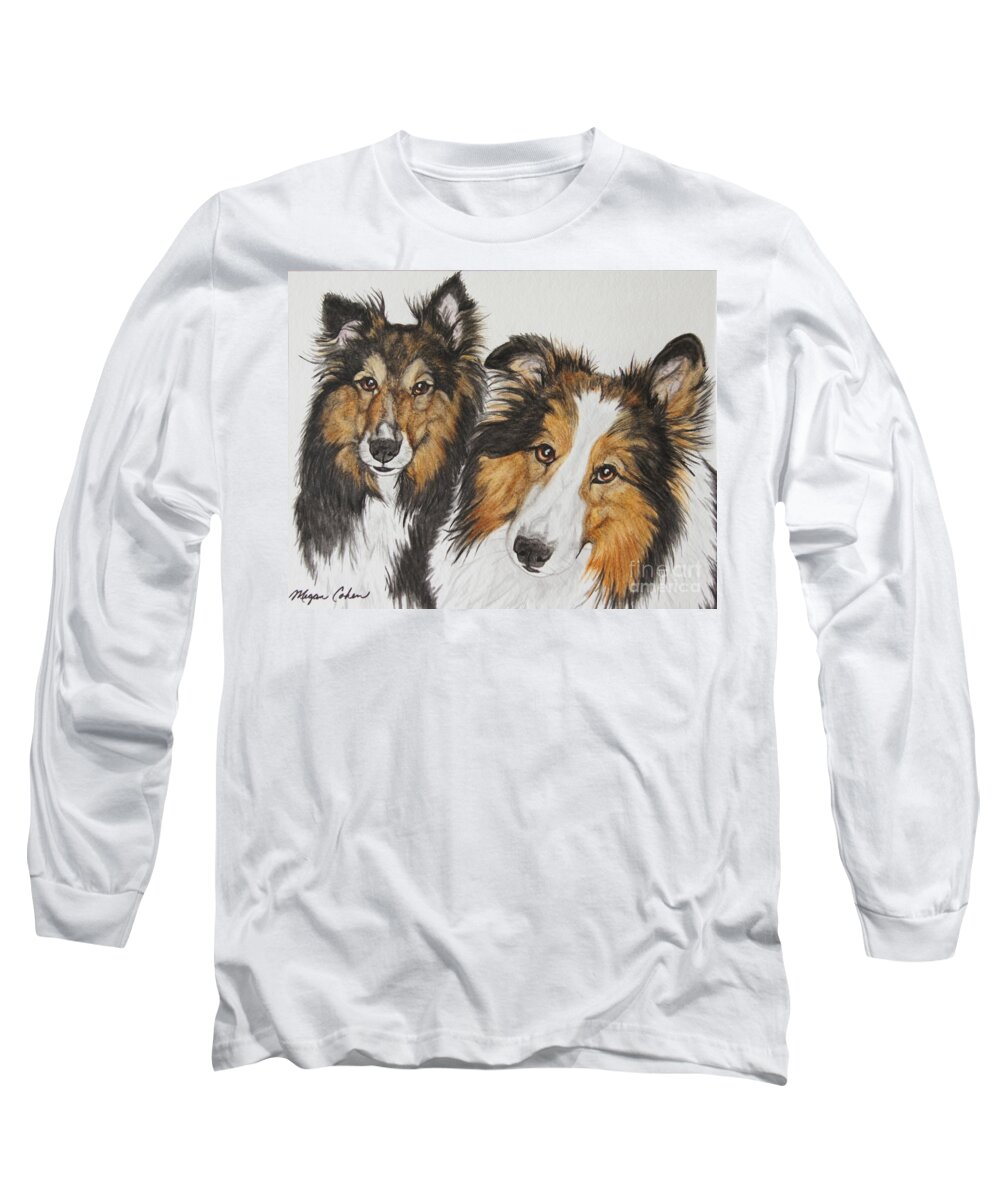 Sheltie Long Sleeve T-Shirt featuring the painting Two Shelties by Megan Cohen