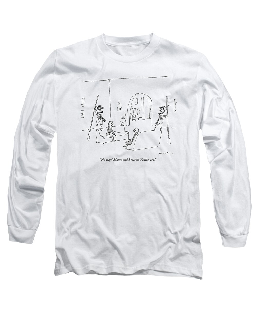 #condenastnewyorkercartoon Long Sleeve T-Shirt featuring the drawing Two Women Converse In A Living Room by Michael Maslin
