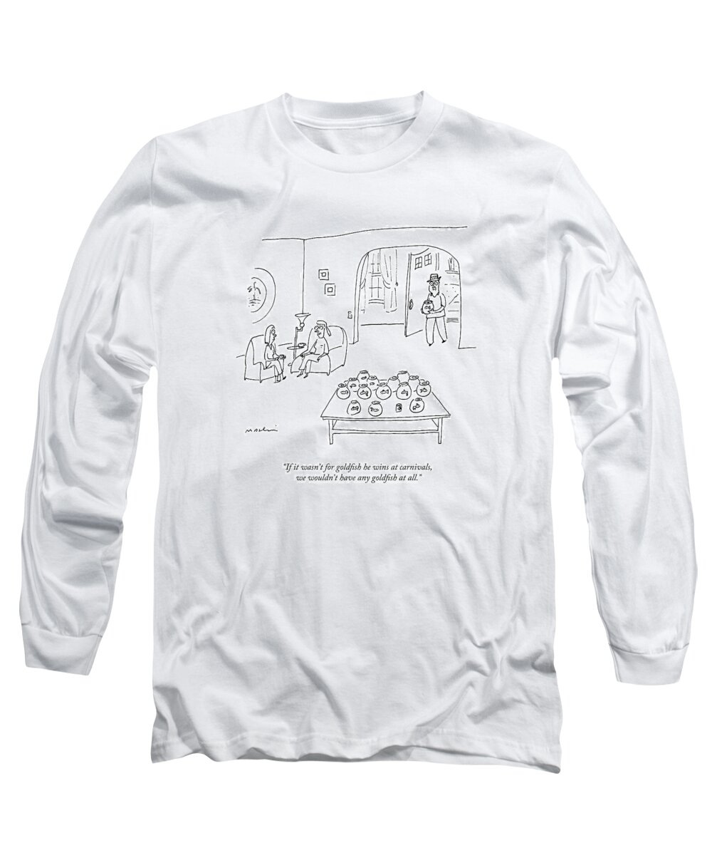 Fish Long Sleeve T-Shirt featuring the drawing Two Women Talking In Armchairs by Michael Maslin