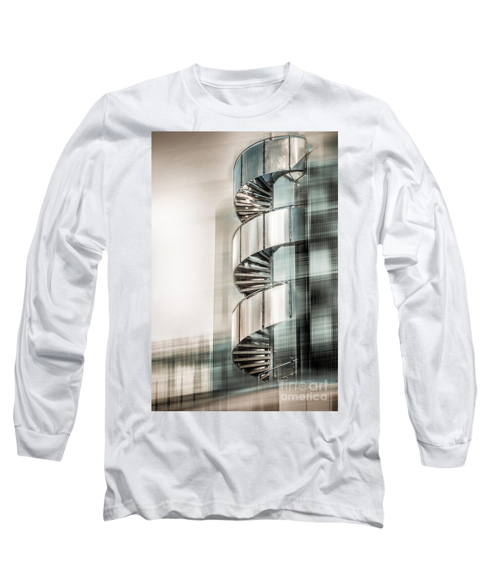 Stairs Long Sleeve T-Shirt featuring the digital art Urban Drill - Cyan by Hannes Cmarits
