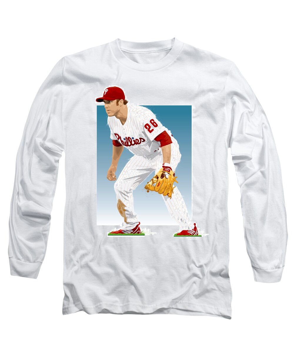 Chase Utley Long Sleeve T-Shirt featuring the digital art Utley In The Ready by Scott Weigner