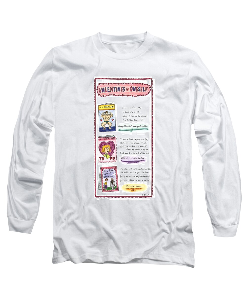 Love Long Sleeve T-Shirt featuring the drawing Valentines For Oneself by Roz Chast