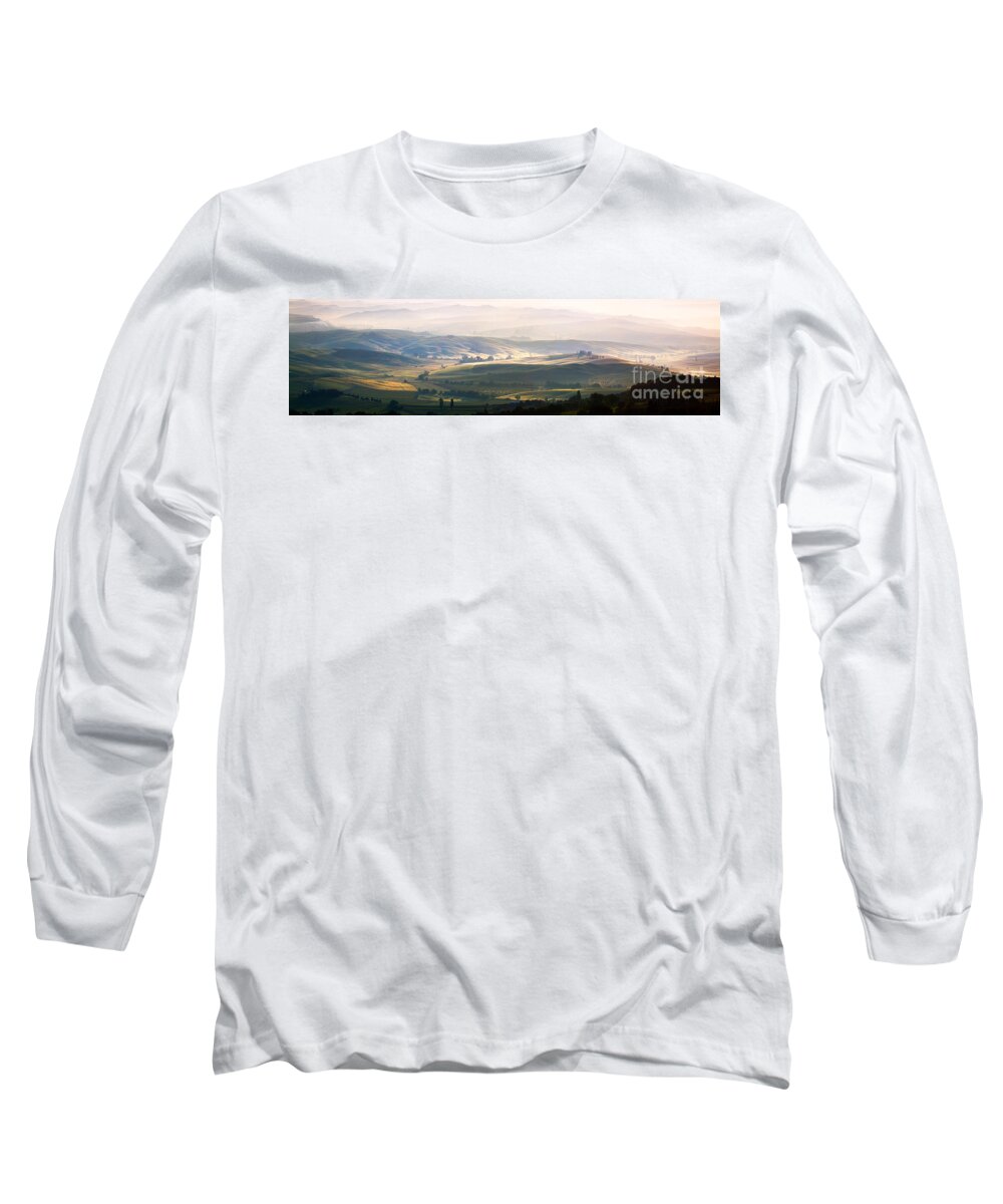 Idyllic Long Sleeve T-Shirt featuring the photograph Valley near Montalcino at sunrise Tuscany Italy by Matteo Colombo