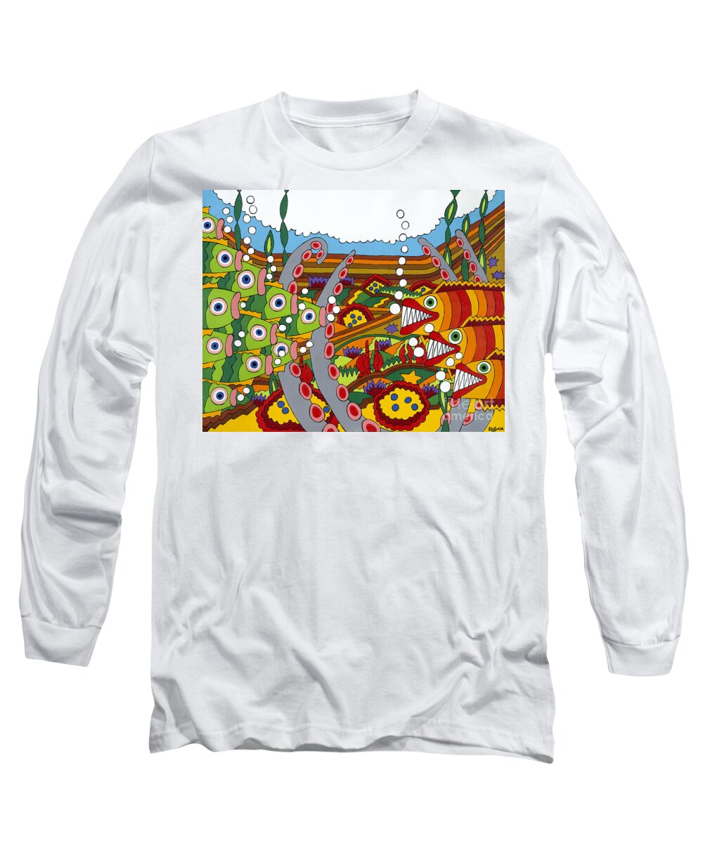 Fish Long Sleeve T-Shirt featuring the painting Vegetarians and Meat Eaters by Rojax Art