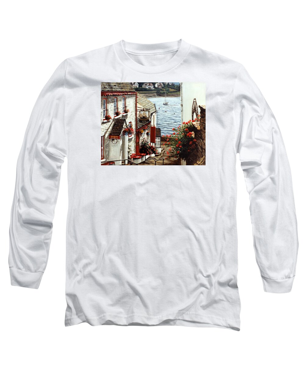 Victory Steps Long Sleeve T-Shirt featuring the painting Victory Steps St Mawes in Cornwall England by Mackenzie Moulton