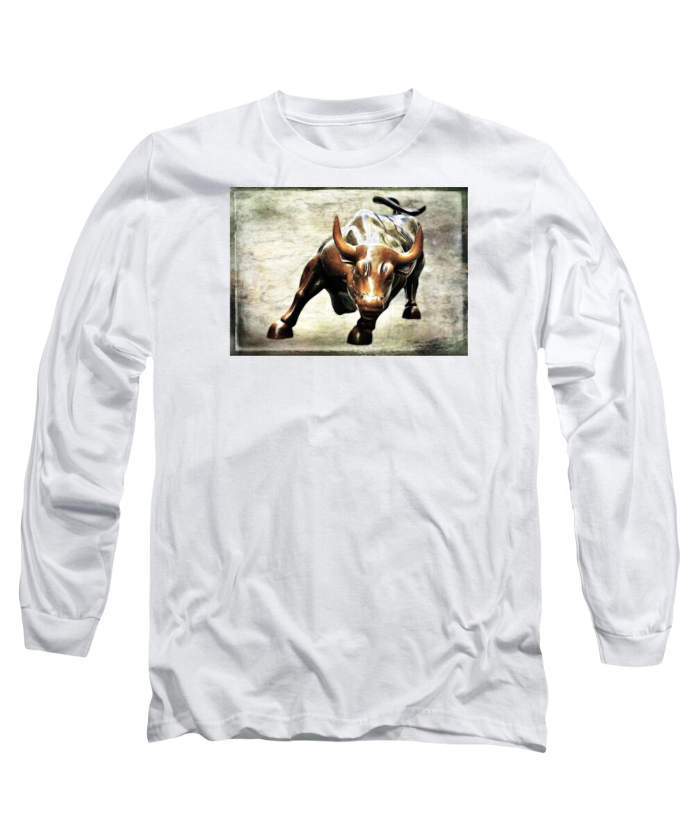 Wall Street Bull Long Sleeve T-Shirt featuring the photograph Wall Street Bull IV by Athena Mckinzie