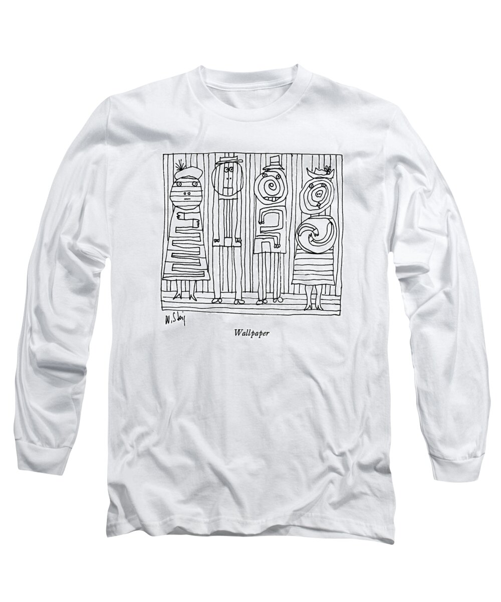 Wallpaper Abstract Art Modern Geometric Design 

Wallpaper: Title. Four People Stand Blending In With A Background Of Lines. Artkey 37535 Long Sleeve T-Shirt featuring the drawing Wallpaper by William Steig