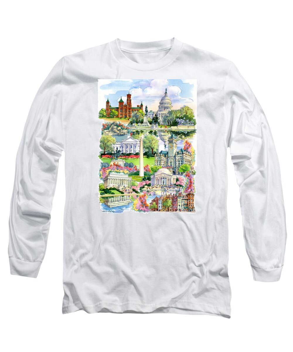 Washington Long Sleeve T-Shirt featuring the painting Washington DC painting by Maria Rabinky