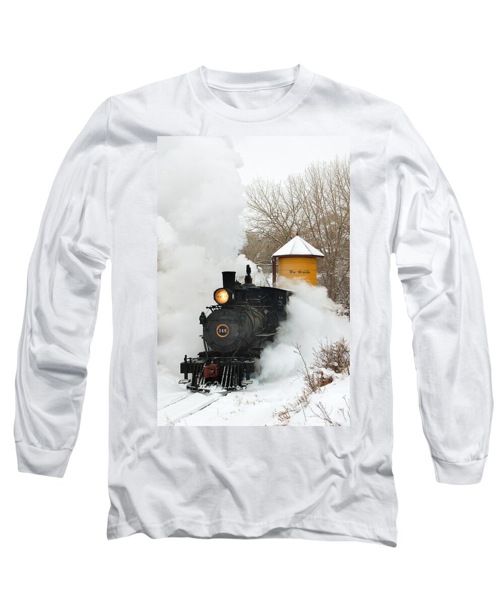 Colorado Railroad Museum Long Sleeve T-Shirt featuring the photograph Water Tower behind the Steam by Ken Smith
