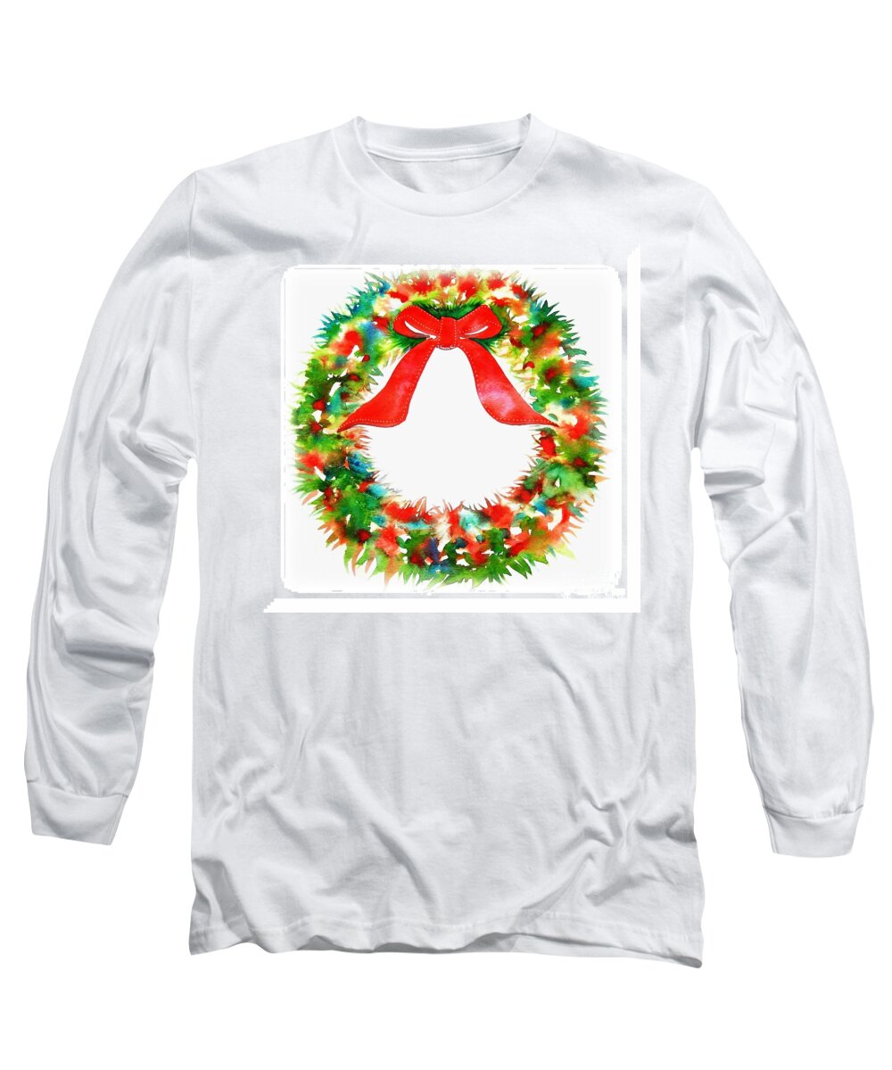 Beautiful Long Sleeve T-Shirt featuring the painting Watercolor Wreath by Frances Ku