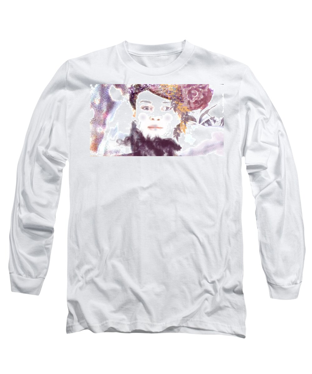 Portrait Long Sleeve T-Shirt featuring the digital art Wendy Waits by Kim Prowse