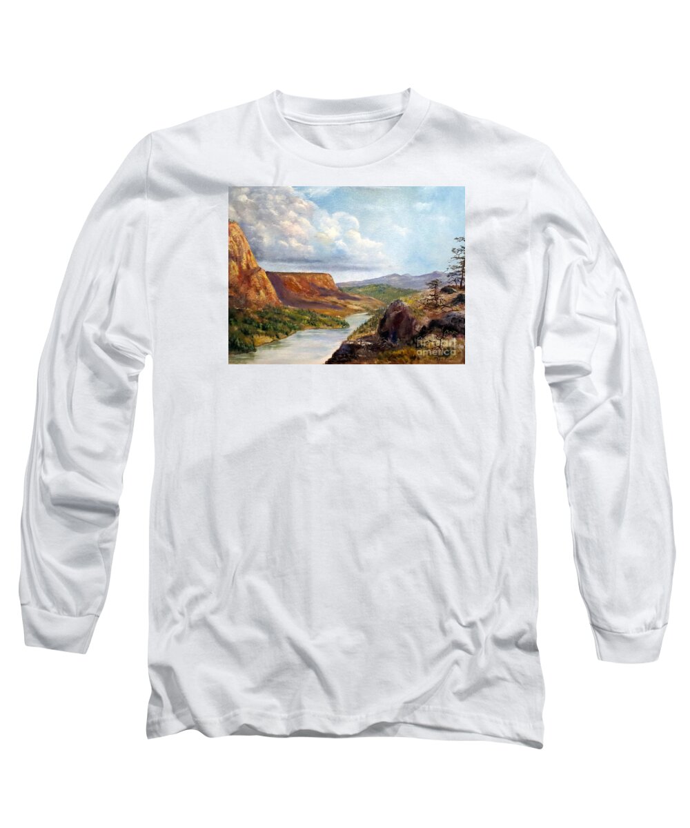 Western Art Long Sleeve T-Shirt featuring the painting Western River Canyon by Lee Piper