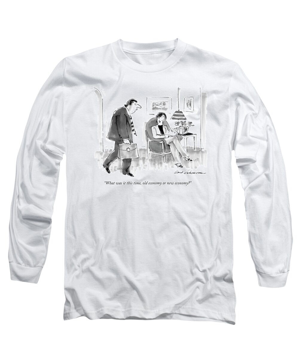 Stocks Long Sleeve T-Shirt featuring the drawing What Was It This Time by Bernard Schoenbaum