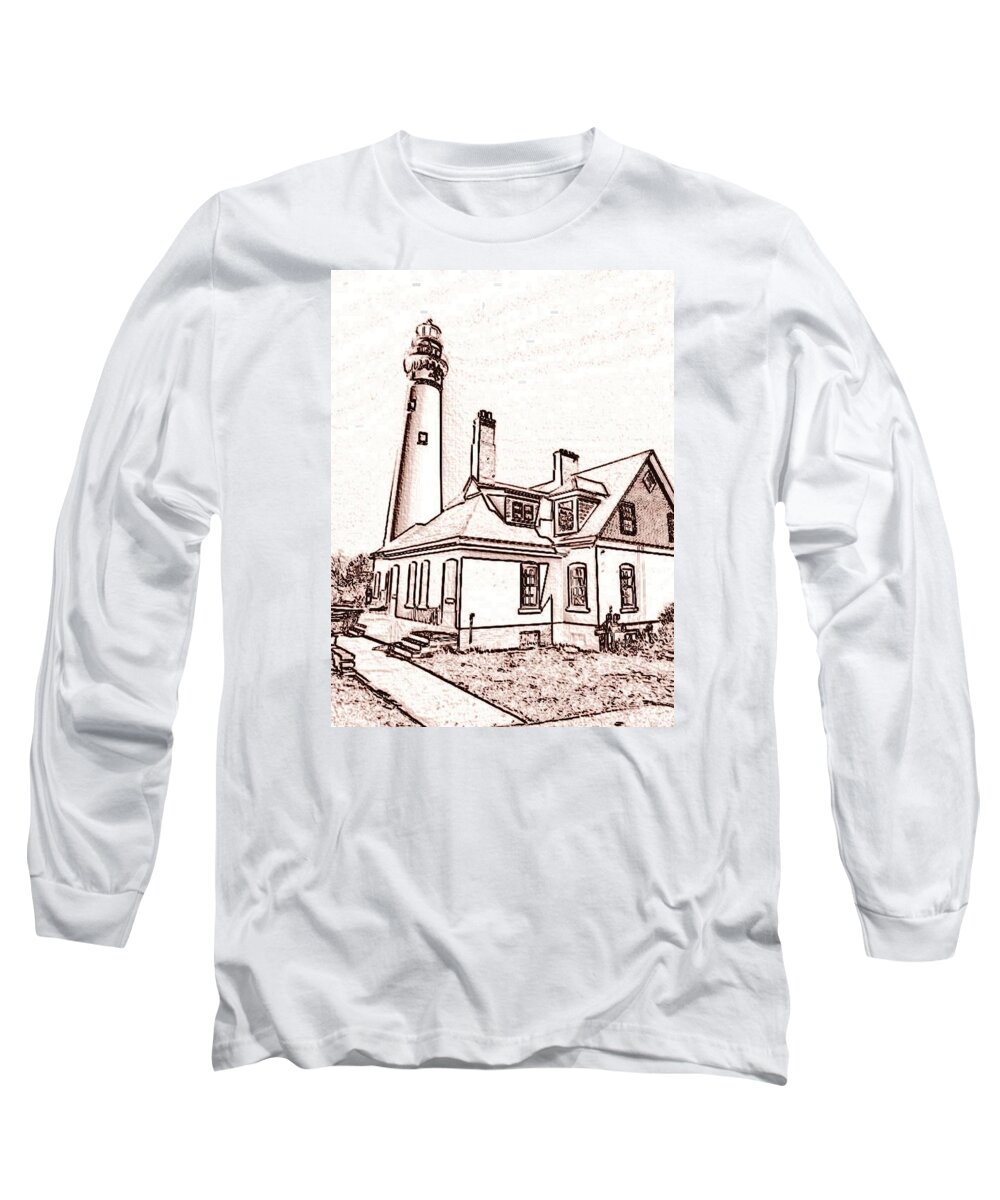  Long Sleeve T-Shirt featuring the photograph Wind Point Lighthouse drawing mode 1 by Daniel Thompson