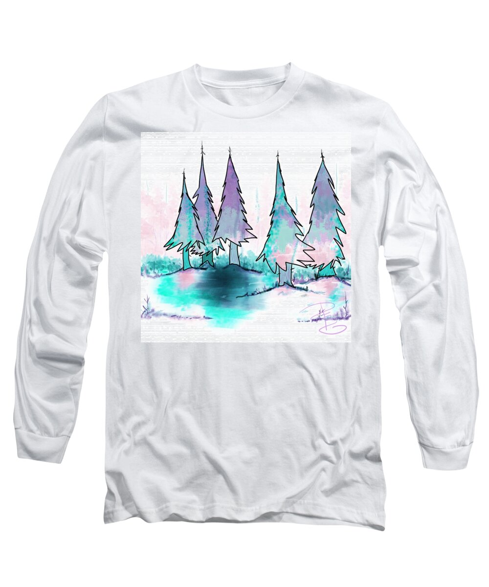 Art Long Sleeve T-Shirt featuring the digital art Winter trees by Debra Baldwin