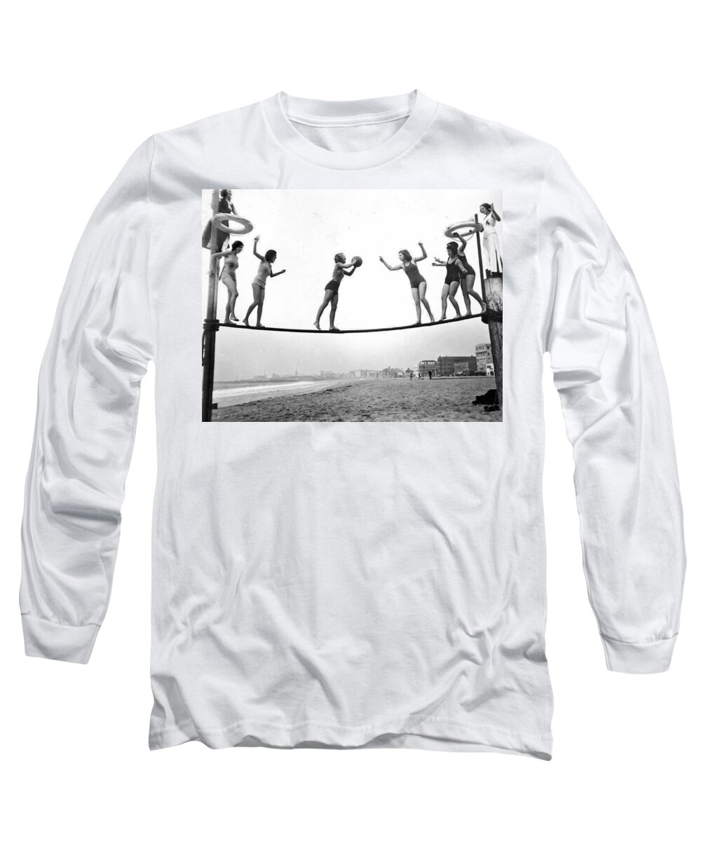 1929 Long Sleeve T-Shirt featuring the photograph Women Play Beach Basketball by Underwood Archives