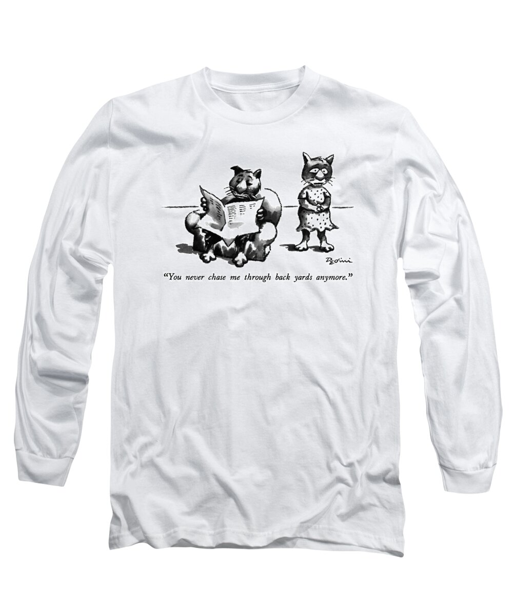 Animals Long Sleeve T-Shirt featuring the drawing You Never Chase Me Through Back Yards Anymore by Eldon Dedini