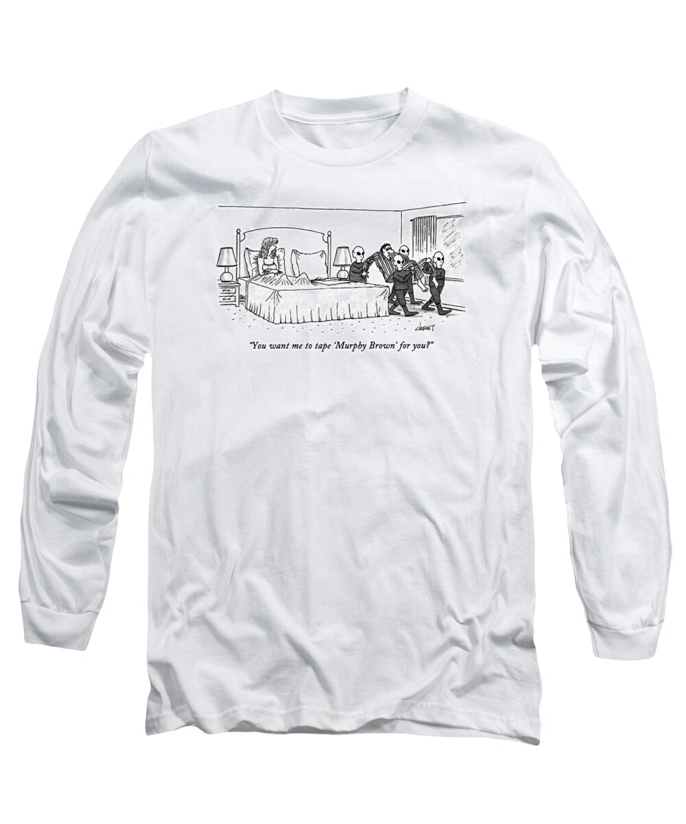 Television Long Sleeve T-Shirt featuring the drawing You Want Me To Tape 'murphy Brown' For You? by Tom Cheney