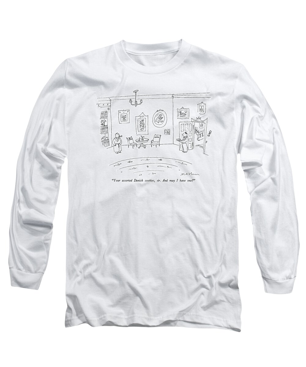 

 Butler To Master. 
Cookies Long Sleeve T-Shirt featuring the drawing Your Assorted Danish Cookies by Michael Maslin