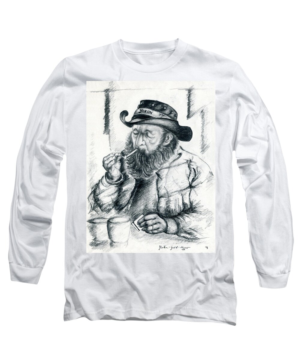 Alaska Long Sleeve T-Shirt featuring the drawing Alaska Gold Digger - Pencil Drawing by Peter Potter