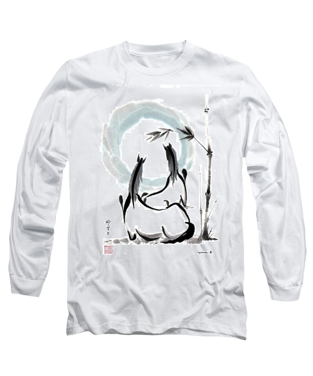 Chinese Brush Painting Long Sleeve T-Shirt featuring the painting Zen Horses Into the Vortex by Bill Searle