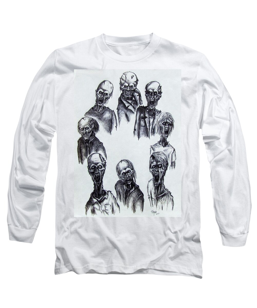 Michael Long Sleeve T-Shirt featuring the drawing Zombies by Michael TMAD Finney