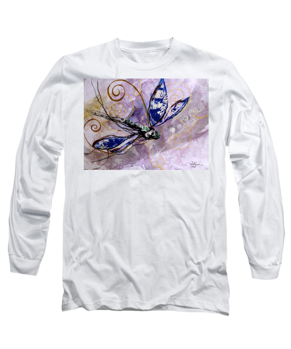 Dragonfly Long Sleeve T-Shirt featuring the painting Abstract Dragonfly 9 by J Vincent Scarpace