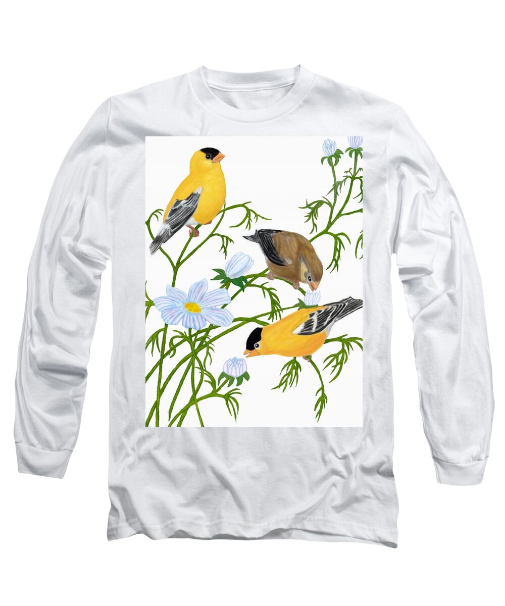Goldfinch Long Sleeve T-Shirt featuring the digital art American Goldfinch by Walter Colvin