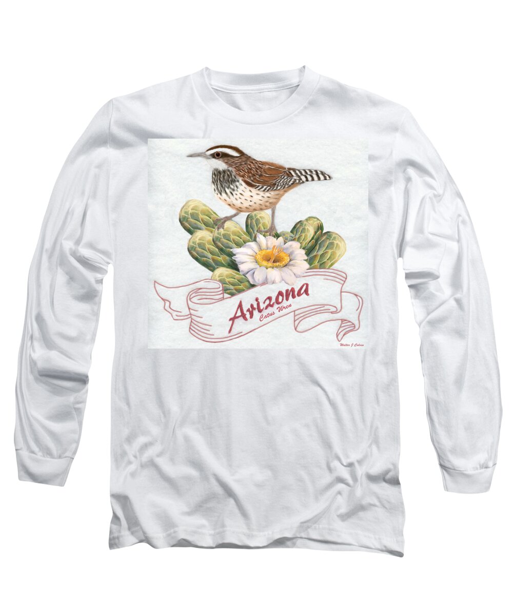 Arizona State Bird Long Sleeve T-Shirt featuring the digital art Arizona State Bird Cactus Wren by Walter Colvin