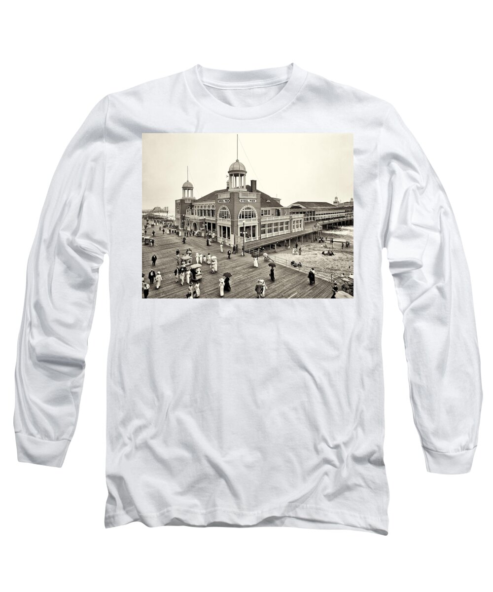 Atlantic City Steel Pier 1910 Long Sleeve T-Shirt featuring the photograph Atlantic City Steel Pier 1910 by Bill Cannon